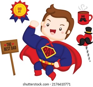 a vector of a cute and happy super dad