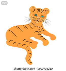 Vector Cute Happy Tiger Isolated On White Background