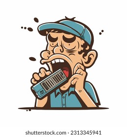 vector cute harmonica cartoon style