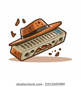 vector cute harmonica cartoon style