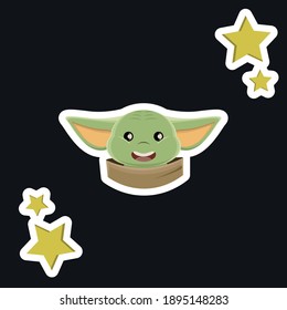 Vector of cute head of baby alien with stars 