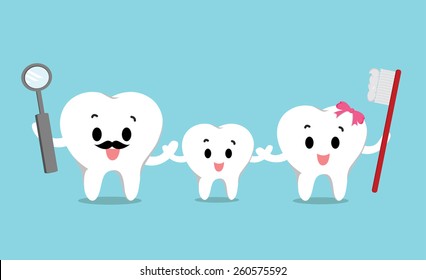 Vector of Cute healthy white teeth family for Health care 