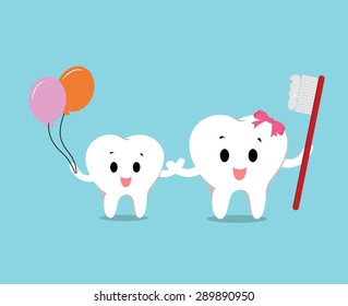 Vector of Cute healthy white teeth family for Health care