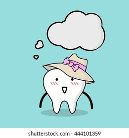 Vector of Cute healthy white teeth with bubble speech for Healthcare 