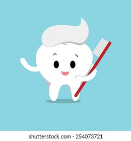 Vector of Cute healthy white tooth with toothbrush for Healthcare 