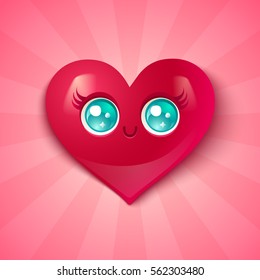 Vector cute heart on pink background. Cute heart for Valentine's day.