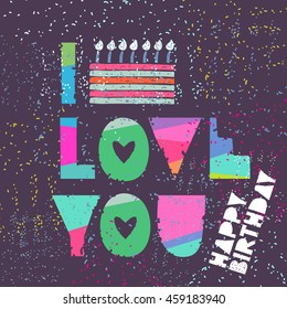 Vector cute hipster cake and handwriting type card background template