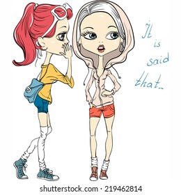 Vector cute hipster girls chatting