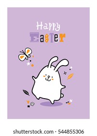 Vector cute holiday greeting card with doodle Easter bunny