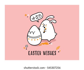 Vector cute holiday greeting card with doodle Easter bunny