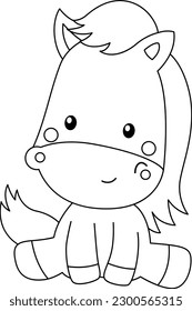 a vector of a cute horse in black and white coloring