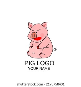 Vektorcute hungrige Schweinekartoon-Logo-Illustration