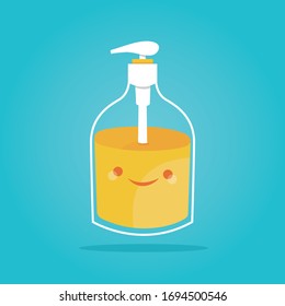 Vector of cute hygienic gel for hands properly.  Sanitizer.  Antibacterial soap. Viral disease prevention. Daily personal care. Coronavirus epidemic precaution tips. Hand hygiene prevention.