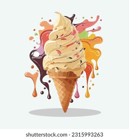 vector cute ice cream cartoon style