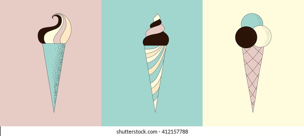 Vector cute ice cream horns