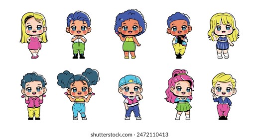 Vector Cute Idol Pop Culture Character Cartoon Set Illustration Isolated