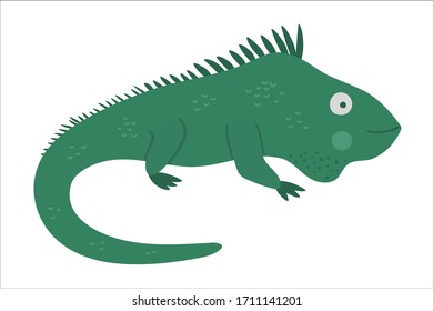 Vector Cute Iguana Isolated On White Background. Funny Tropical Exotic Animal Illustration. Bright Flat Picture For Children. Jungle Summer Clip Art