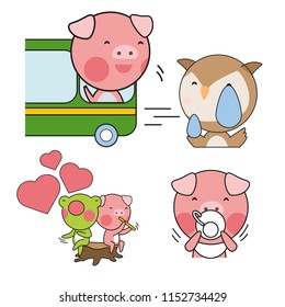 Vector cute illustration of animal. Artwork idea for baby products, badges, stickers, circle magnets.