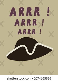 Ilustración vectorial linda con sombrero negro pirata y letras