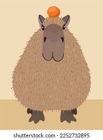 Vector cute illustration of capybara on beige background.