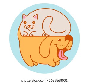 Ilustração de vetor bonito de gato e cão. Vetor emblema engraçado para pet shop.