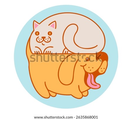 Vector cute illustration of cat and dog. Vector funny emblem for pet shop.