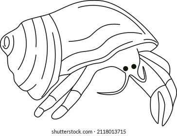 ilustración vectorial linda, personaje, habitante de los océanos, mundo subacuático, dibujo de líneas, libro de coloración, crustáceo