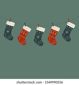 Vector cute illustration of christmas socks. Flat design for card or banner or decoration.