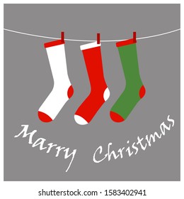 Vector cute illustration of christmas socks. Flat design for card or banner or decoration.Marry Christmas