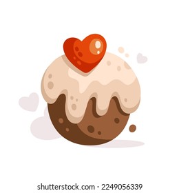Vector adorable ilustración del quequito con corazón. Tarjeta de San Valentín.
