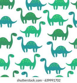 Vector cute illustration with dinosaurs in cartoon style. Seamless background, pattern. Suitable for packing paper, for children's clothing, postcards, design