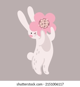 Vector cute illustration with easter bunny, flower and pastel colors