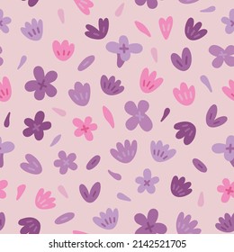 Vector cute illustration with flower heads, petals and pink pastel colors
