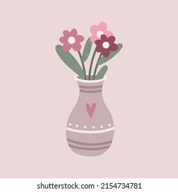 Vector cute illustration with flowers in vase and pastel colors