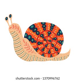 Vector cute illustration of folk snail Isolated on white background. Beautiful snail clip-art for your design.