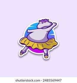 Vector linda ilustración de un hipopótamo bailando en estilo retro
