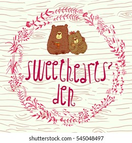 Vector cute illustration for a sweetheartsâ?? home or a lovely place. Decoration for walls, public places, textile, stationery, printed goods. Bear and animal themes.