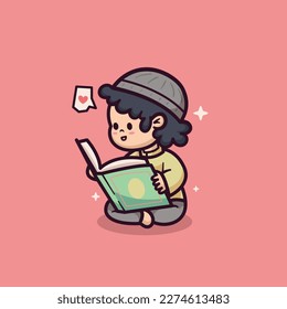 vector cute illustration islamic ramadhan little girl reading al quran koran quran