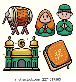 vector linda ilustración islámica ramadhan pequeña niña leyendo al quran koran quran
