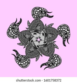 Vector. Cute illustration with line fish and polka dot. Nice fish black, gray and neutral on colors.