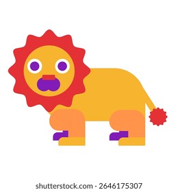 Vector cute illustration of lion animal. Hand drawn. Flat art. Suitable for children's themes, rooms, stickers