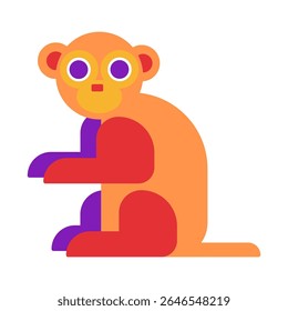 Vector cute illustration of monkey animal on white background. Hand drawn. Flat art. In children's style. Suitable for printing on clothes, decorating a children's room, stickers
