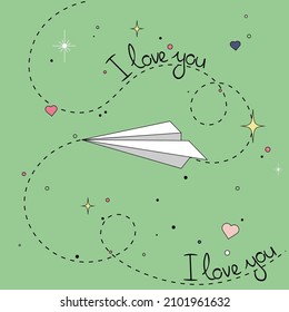 Vector cute illustration with a paper plane for St. Valentine's Day