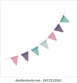 Vector cute illustration with party triangle flags and pastel colors