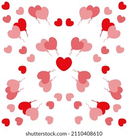 Vector cute illustration of pink and red balloon-hearts on white background.
