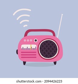 Vector cute illustration with pink retro radio station
