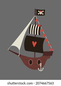 Vector cute illustration with Pirate ship