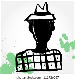 Vector cute illustration portret of man. Siluet on white background