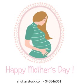 Vector cute illustration with pregnant woman