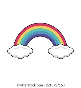 Vector cute illustration of a rainbow and two clouds on a white background